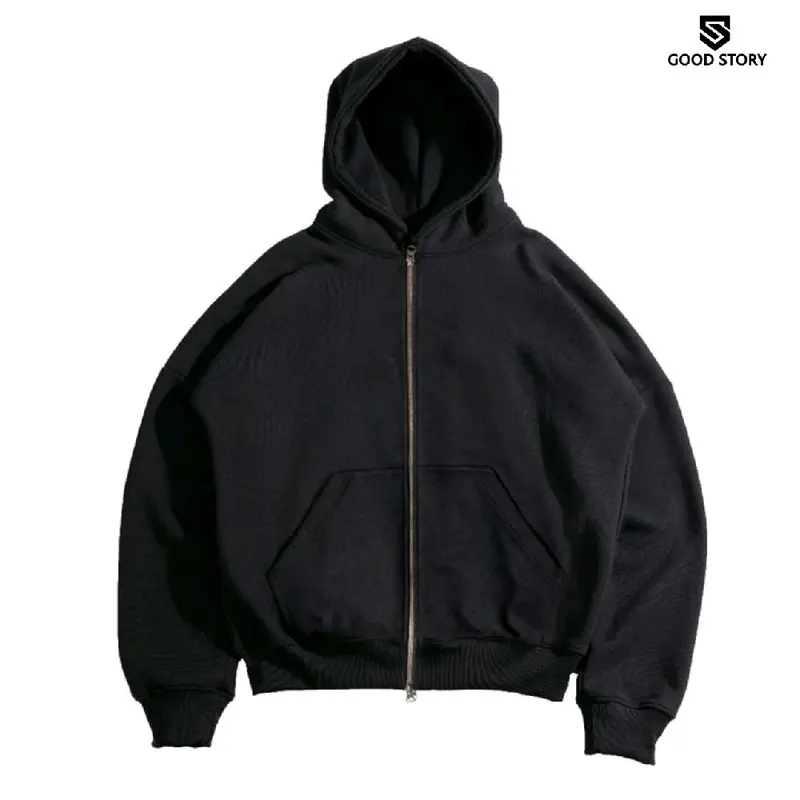 Double Zipper Hoodie Boxy Polos Pria & Wanita Bahan Tebal Size M - XXL 1