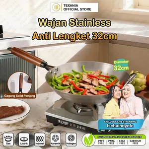 [EXCLUSIVE ISCHAINDYOFC] Texania Wajan Stainless 32cm Anti Lengket Gagang Kayu Solid - Anti Lecet - Tidak Mudah Penyok Diameter 32cm