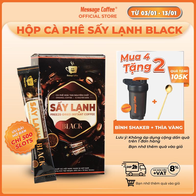  Cà phê BLACK Hòa Tan Sấy Lạnh Gu Đậm Đà hộp 10 gói  2g 1 stick  tinh chất cafe rang xay nguyên chất tiện lợi dùng liền từ Message Coffee 