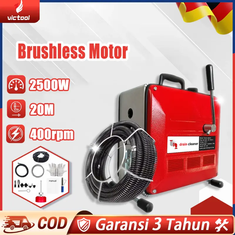 victool 2500w Electric Drain Cleaner machine mesin pembersih pipa air mampet - GQ 80 - 20 MTR