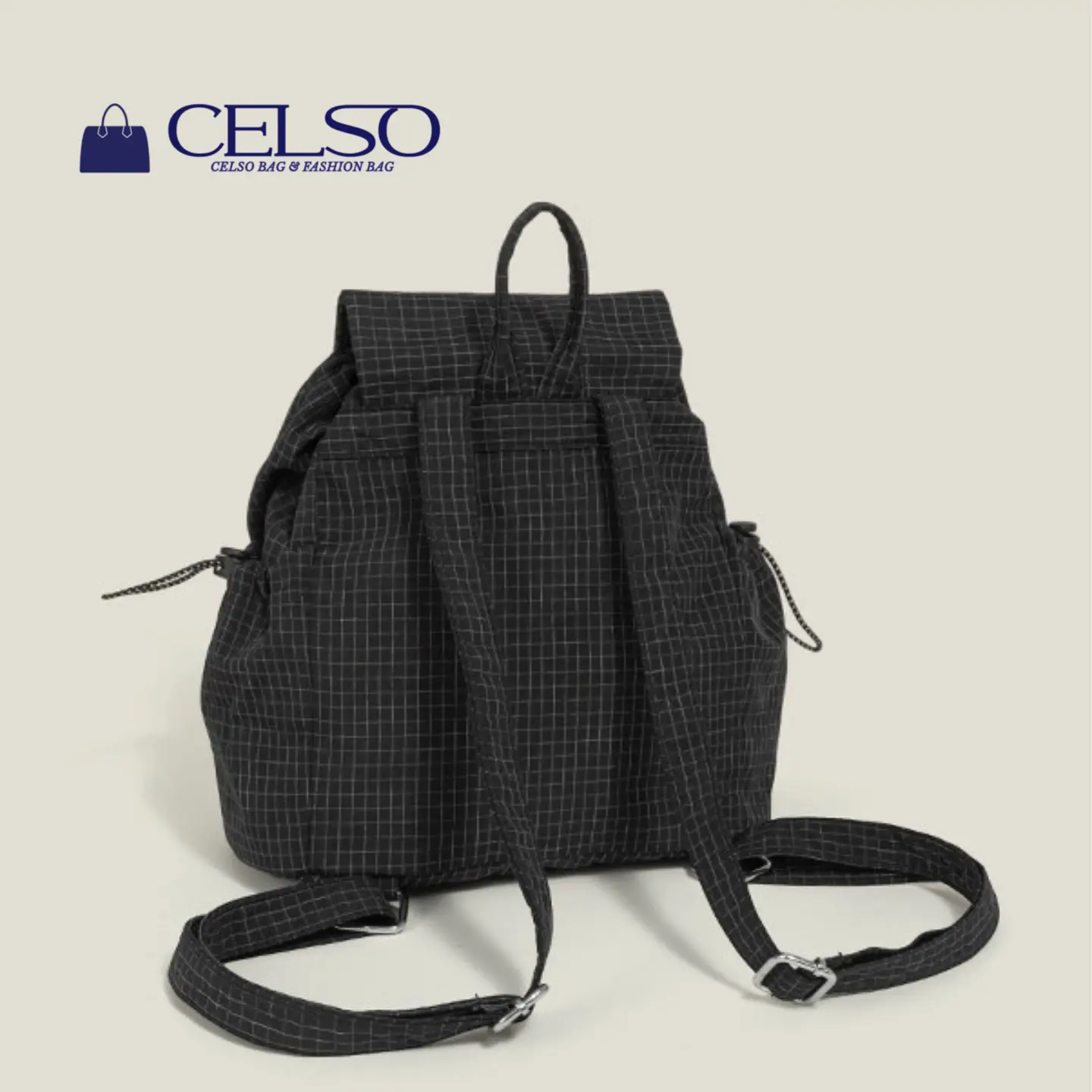 Checkered Canvas Backpack Purse for Women, 20L Capacity, Water Resistant Daypack CELSO Korean Checkered Canvas Backpack Women Casual Shoulder  main image 4