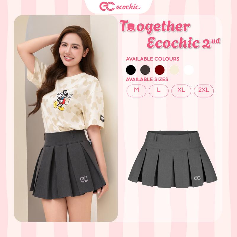 Chân Váy Xếp Ly ECOCHIC Chân Váy Ngắn Dáng Xoè Logo Thêu Cao Cấp Nhiều Màu B172