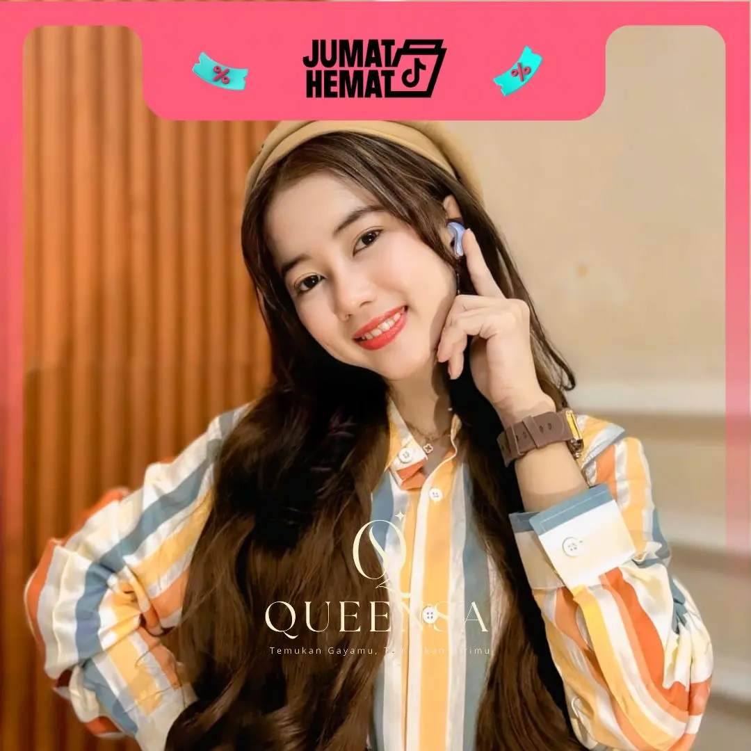Queensa - Kemeja Salur Listra Katun Rayon Premium Hijab Wanita Lengan Panjang Stylish & Casual, OOTD Simple Kuliah Kerja | Baju Atasan Muslim Basic