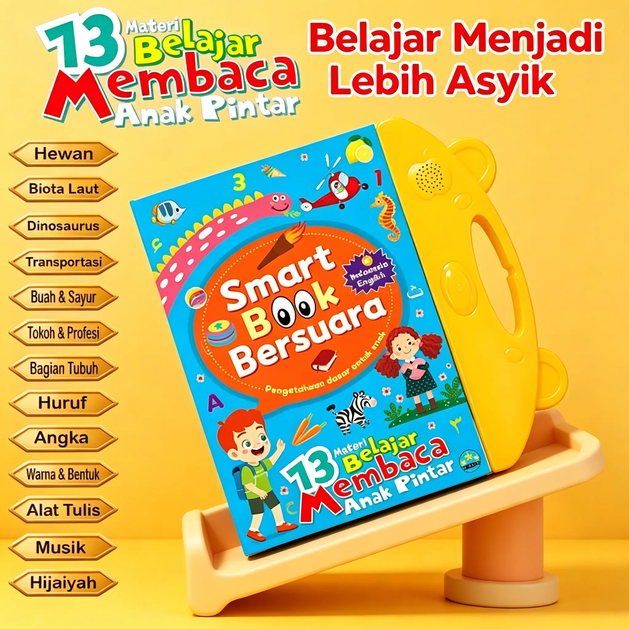 Buku Pengenalan Tempat Dan Bangunan Elektronik, Smart Sound Book 3 Bahasa: Indonesia, Inggris, Mandarin. Mainan Edukasi Belajar Membaca, Mengenal Sekolah, Rumah Sakit, Pasar. Cocok Untuk Paud, Tk, 3-6 Tahun. 26 Materi: Abjad, Angka, Tempat Umum, Hewan
