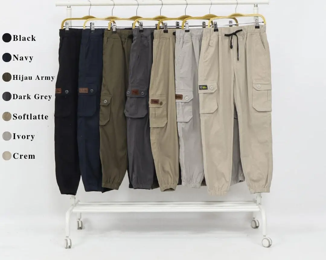Celana Cargo Joger Remaja Pria Pinggang Karet Bahan Katun Twill Strecth Premium