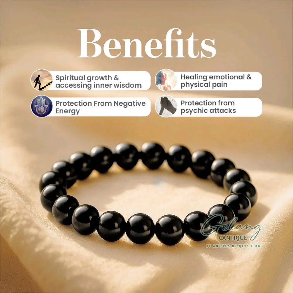 Gelang Manik Batu Black Onyx Ukuran 4/6/8 mm, Gelang Energi Positif, Gelang Chakra, Gelang Yoga, Bracelets Pria Wanita Harian Gelang & Bangle Tangan, Natural Stone Beads Bracelets, Gelang Tali Serut & Karet Giok Hitam model