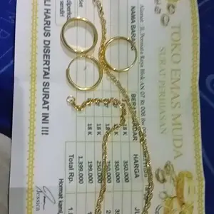 Set Perhiasan Kalung Nuri Liontin Permata Mata Satu Cincin Polos Berlapis Emas Muda Dapat Surat Toko