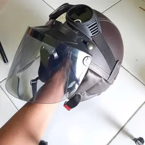 Helm chips retro kulit dewasa pet pendek kacamata Motorcycle