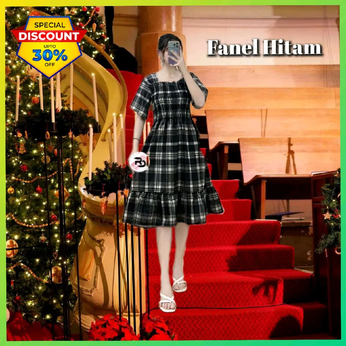 Dress Wanita Natal Korea | Elegant Gaun Casual | Kondangan Code Kekinian | Fanel Hitam