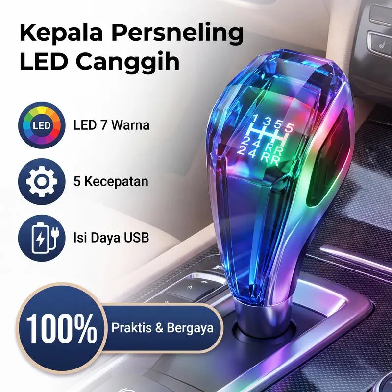 Kepala Tuas Persneling Manual 5 Kecepatan untuk Modifikasi Interior Mobil Aksesoris Shifter Lampu LED Warna Warni Isi Ulang USB Hitam Perak