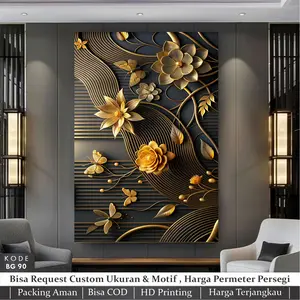 Stiker Bunga Hitam Emas 3D Wallpaper Hiasan Dinding 3D Mewah Stiker Dinding Bunga Hitam Gold 3D Best Seller Trending Wallpaper Bunga 3D Terbaru