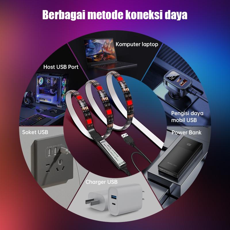 Lampu Strip LED RGB USB CCTV 5050 Putih Hangat IP44 1-5M 5V + Remote Control 5050 lampu  karakter  kamar 3