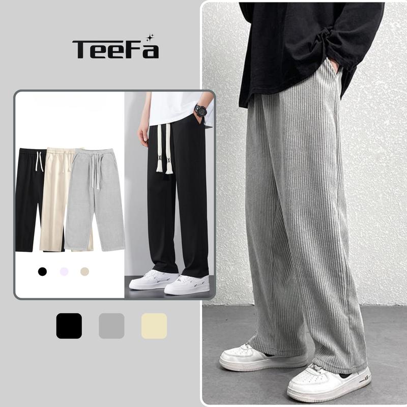    Deal Winter x TeeFa   Quần Thun Tăm Dáng Xuông Màu Đen Full Kiểu Dáng UNISEX Menswear Pants Nam Chất Vải Nhung Tăm Thấm Hút Mềm Mại Size S M L XL Phong Cách Hàn Quốc 