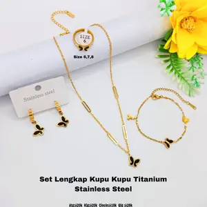 Set Lengkap Model Kupu-Kupu Fashion Wanita Kekinian Anti Luntur - Titanium Asli - Aksesoris, Kalung (Gold/Rose Gold/Silver)