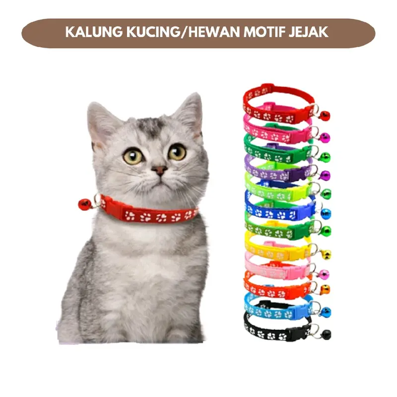 Kalung Kucing/Hewan Peliharaan Motif Jejak Motif Dengan Lonceng 0
