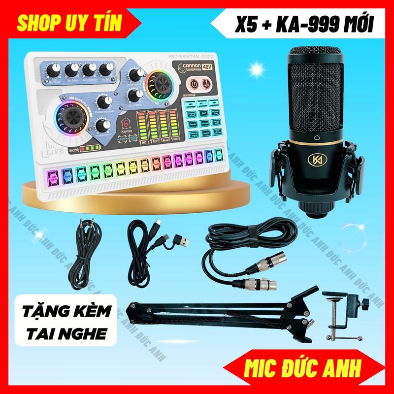 Bộ Sound Card X5 Mic KA999 Đời Mới Kèm Dây Micro 48V Chất Lượng Mic Hút Nhẹ Bắt Xa Lọc Tạp Âm Tốt