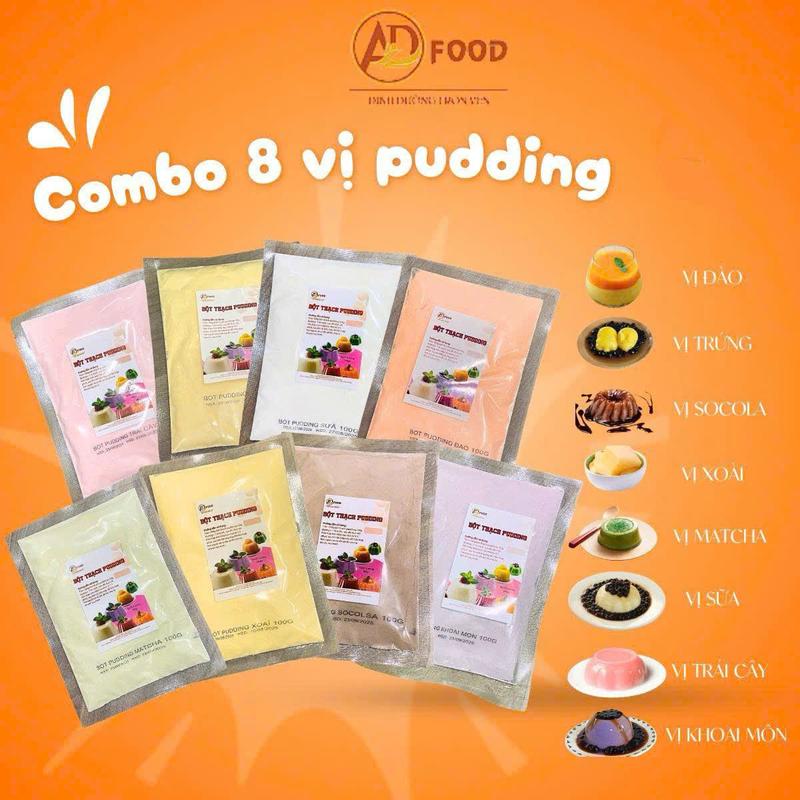SET NẤU PUDDING ĐƠN GIẢN TẠI NHÀ 8 VỊ - ADFOOD 8 gói x 100g làm topping trà sữa