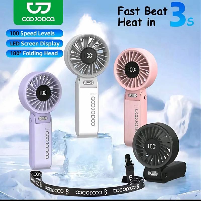 GOOJODOD Quạt Cầm Tay Gấp Gọn 100 Cấp Độ Gió Màn Hình LED Dây Đeo Pin 4000mAh Sạc Nhanh Type-C 25dB