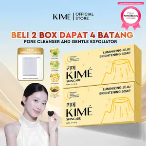 [BUY 2 BOX GET 4 BATANG FREE JARING] KIME Luminizing Jeju Brightening Soap 200Gr | Volcanic Ash Charcoal Niacinamide Collagen | Sabun Batang Pemutih Badan Wajah Glowing Pencerah Tubuh Muka Kulit Kaki Tangan Ketiak Whitening Booster Eksfoliasi Flek Hitam