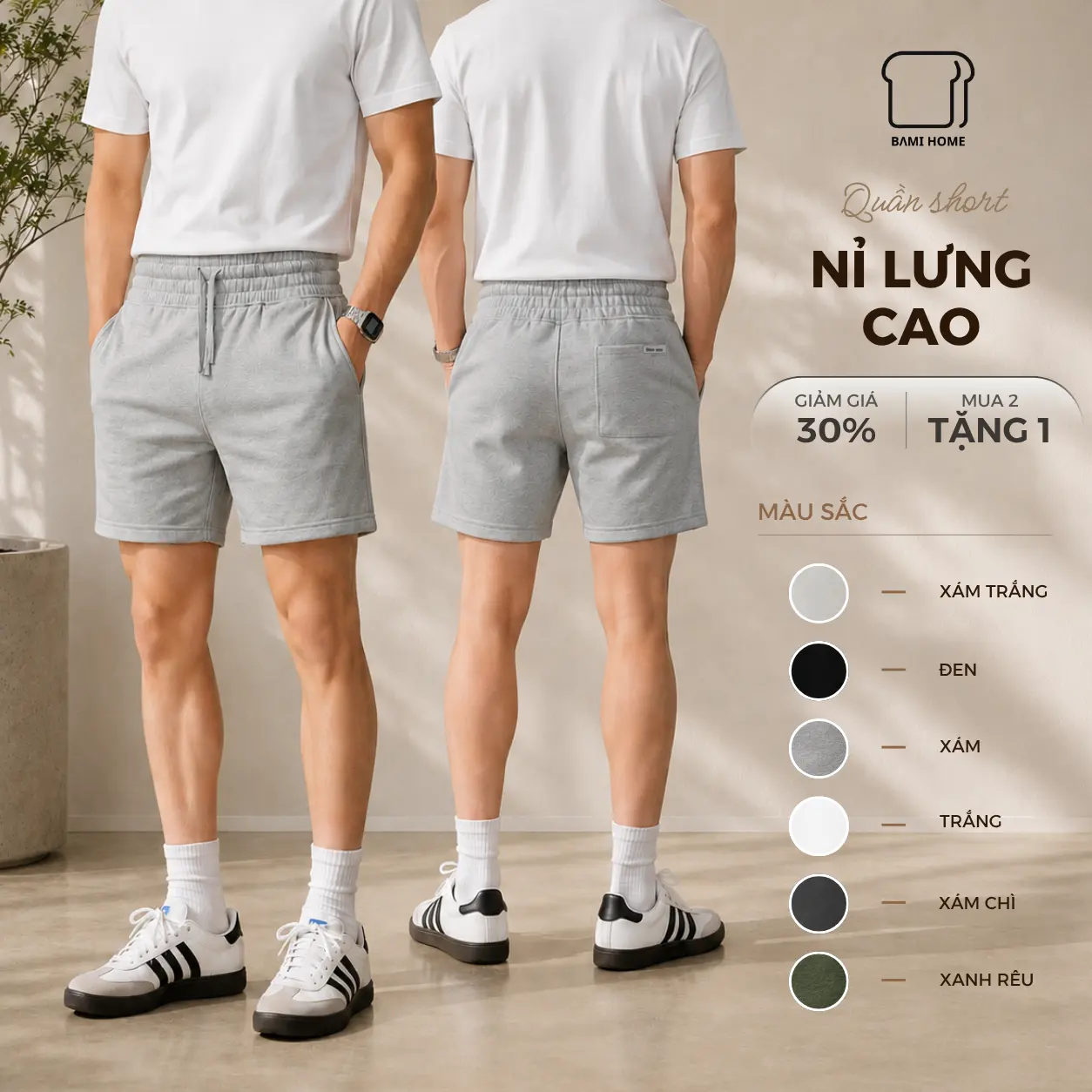 Quần short nam BAMIHOME, chất vải nỉ chân cua cao cấp, lưng bản rộng, thoáng mát, năng động QN08