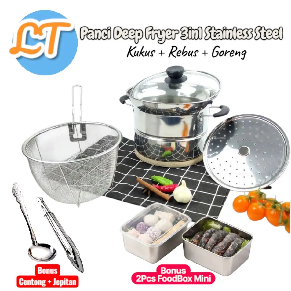 (LT.ID) Panci Deep Fryer 3in1 Kuping + 2pcs FoodBox Mini + Centong kuah + Jepitan Daun