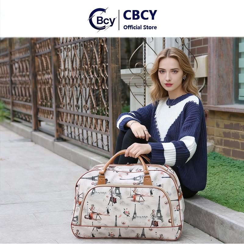 CBCY Tas Perjalanan Kapasitas Besar 50 Liter multifungsi PU Tahan Air Unisex Gaya Eropa Amerika Cetak Kartun Tas Tangan Koper Akhir Pekan Keluarga Travel Wanita Pria Mudik Grid Hitam two way zipper zips