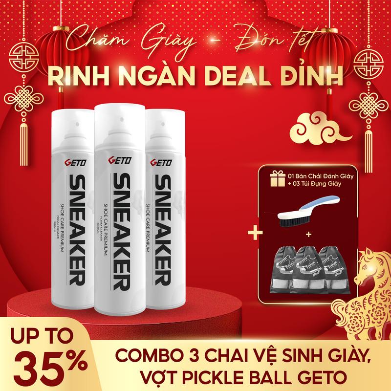 MUA 3 ĐƯỢC 7 Bộ 3 chai xịt tạo bọt vệ sinh giày vợt pickleball GETO cao cấp
