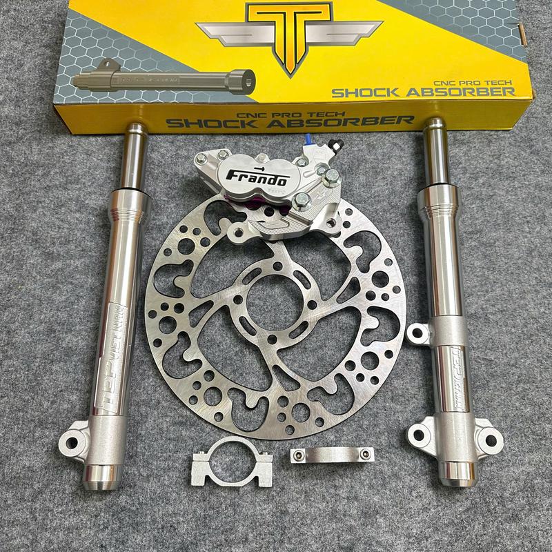  Phuộc Phay Tepracing cho exciter 150,155,135,2010,50cc  combo bao gồm: phuộc phay + heo 4 pis + pat heo cnc + đĩa phay260mm + kiềng bắt dè  