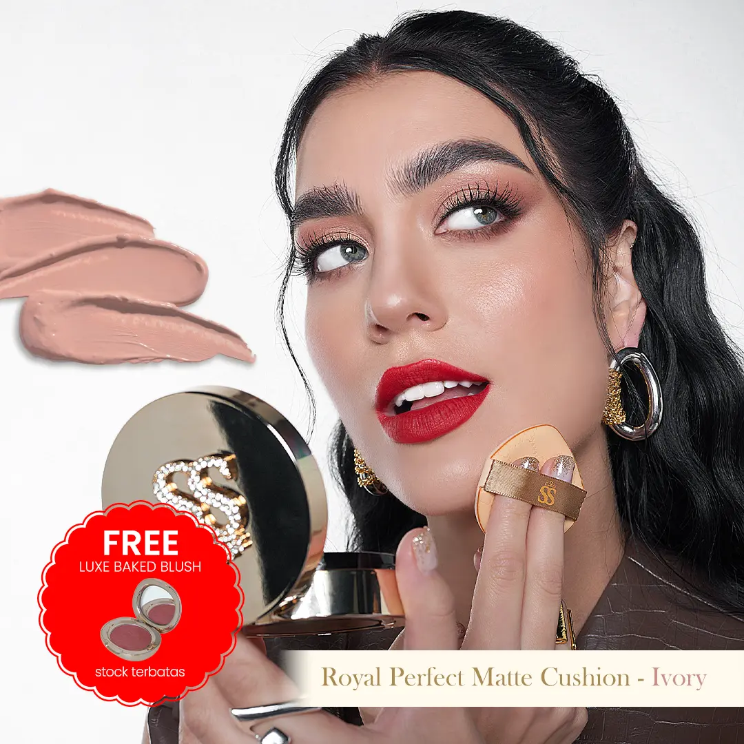 SS YOUR MAKE UP - Ivory Royal Perfect Matte Cushion Free Luxe Baked Blush Aura Peach