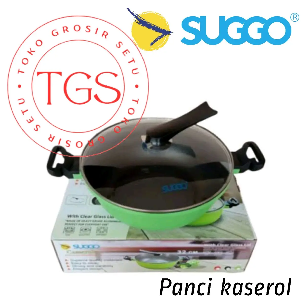 SUGGO Casserol 32cm panci kaserol anti lengket wadah sayur tutup kaca