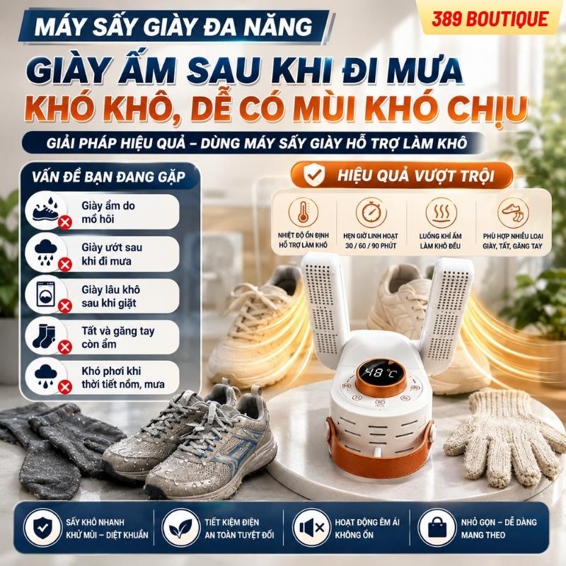 Máy Sấy Giày Khử Mùi Công Nghệ Tia UV Cực Tím Cao Cấp, Máy Sấy Đa Năng Khử Mùi Xoay 360 Độ, Công Suất 150W Sấy Giày, Tất Chống Hôi Chân Gấp Gọn Tiện Lợi