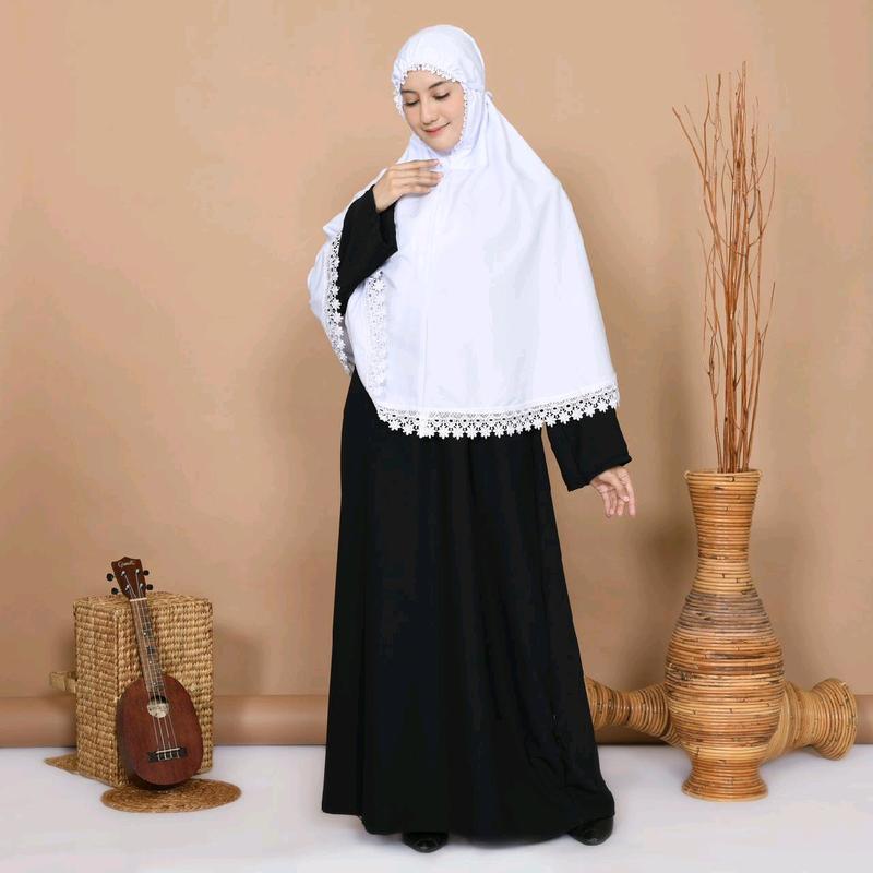 Bergo Haji Jilbab Bersaku Depan Bahan Katun Premium Renda Cantik Mewah 2