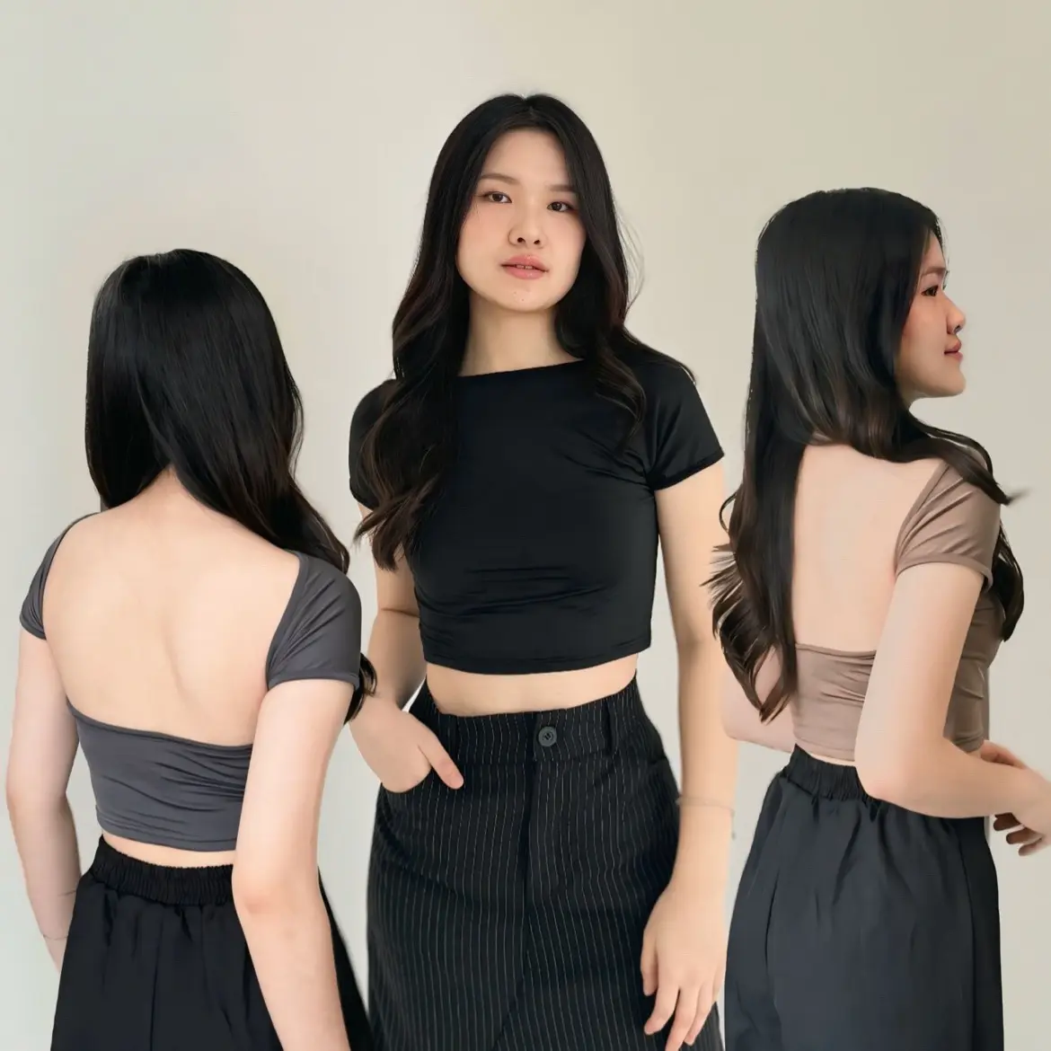￼ASA BACKLESS TOP | BAJU ATASAN BASIC CROP TOP WANITA | BODY FIT PREMIUM STRETCH