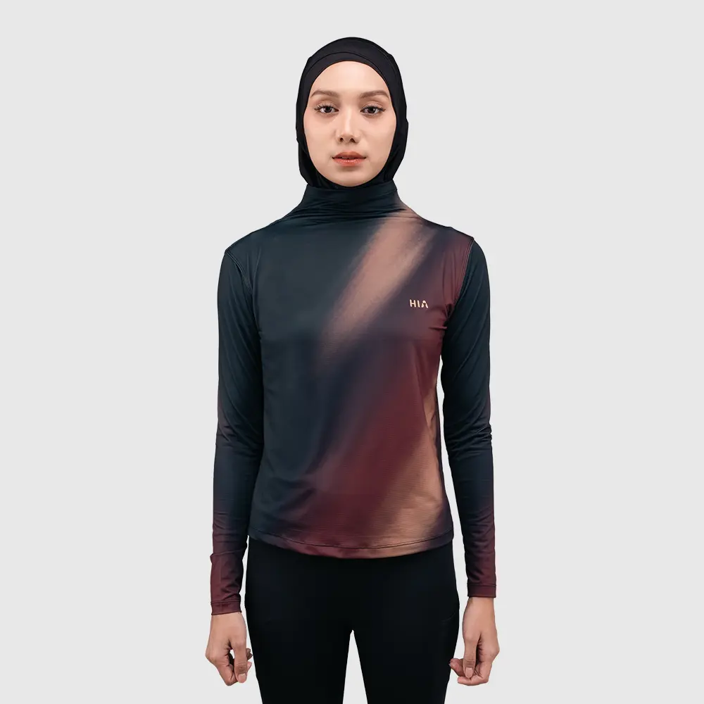 HIA Everywear Bhava Printed Long Sleeve Sport Shirt Walnut Regular Fit Olahraga Running Gym Padel Keren Elegan