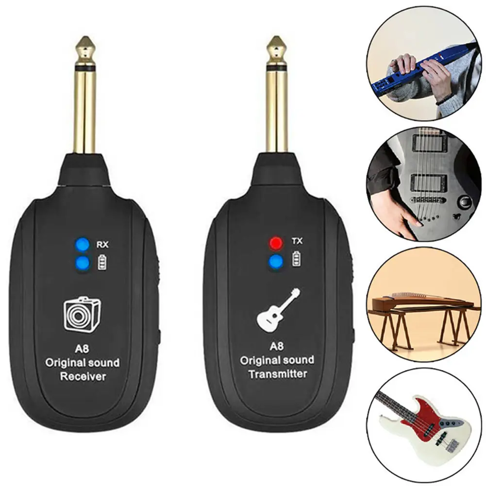 Sistem wayarles UHF untuk gitar, pemancar dan penerima, bateri boleh dicas semula, julat 30M