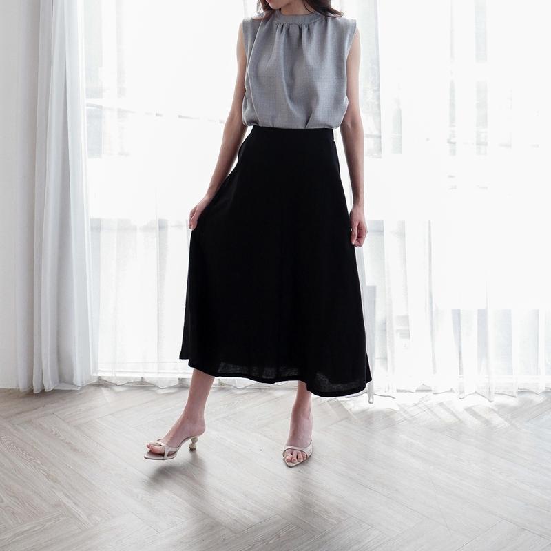 Starry Rok A-Line Panjang Linen Elegan Cutting Bagus Karet Wanita Casual Rok Flare Nyaman 5