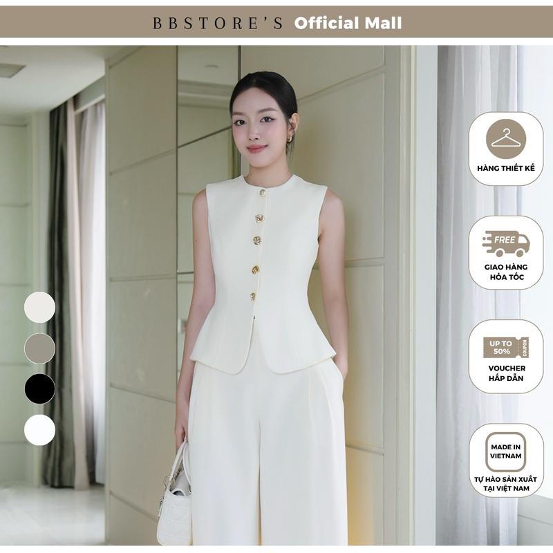 BBSTORE'S Áo Kiểu Công Sở Cổ Tròn Phối Nút Kiểu Chất Gold Gân - A4450A