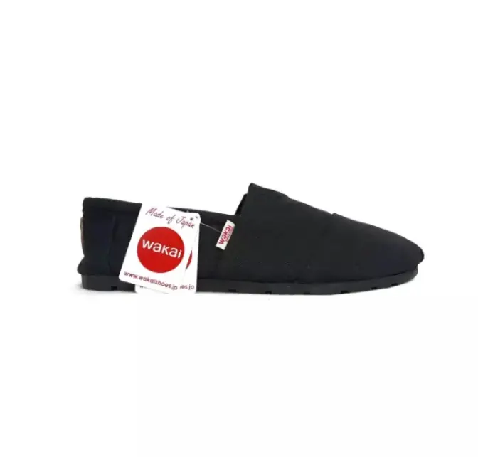 sepatu slipon Wakai full black pria dan wanita Musim panas Square Toe Karet Kasual upper twill kanvas imut Flat  Tanpa Hak Karet Kasual Pria Flat Shoes 2