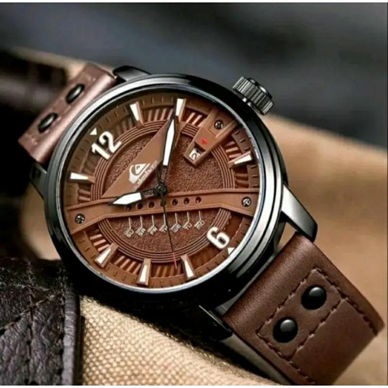 (Terima Cod) Jam Tangan Pria Quiksilver NEW QS 009 Tanggal Aktif Strap Kulit Free Batrai Cadangan 0