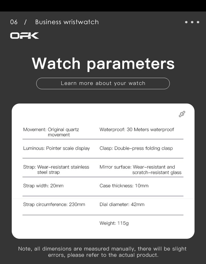 Product Introduction of 【1 year warranty】OPK Đồng hồ nam chống nước nguyên bản bằng thép không gỉ  Watch 6023 Metal Material round Watch Waterproof original in stock many colors to choose from free box 5