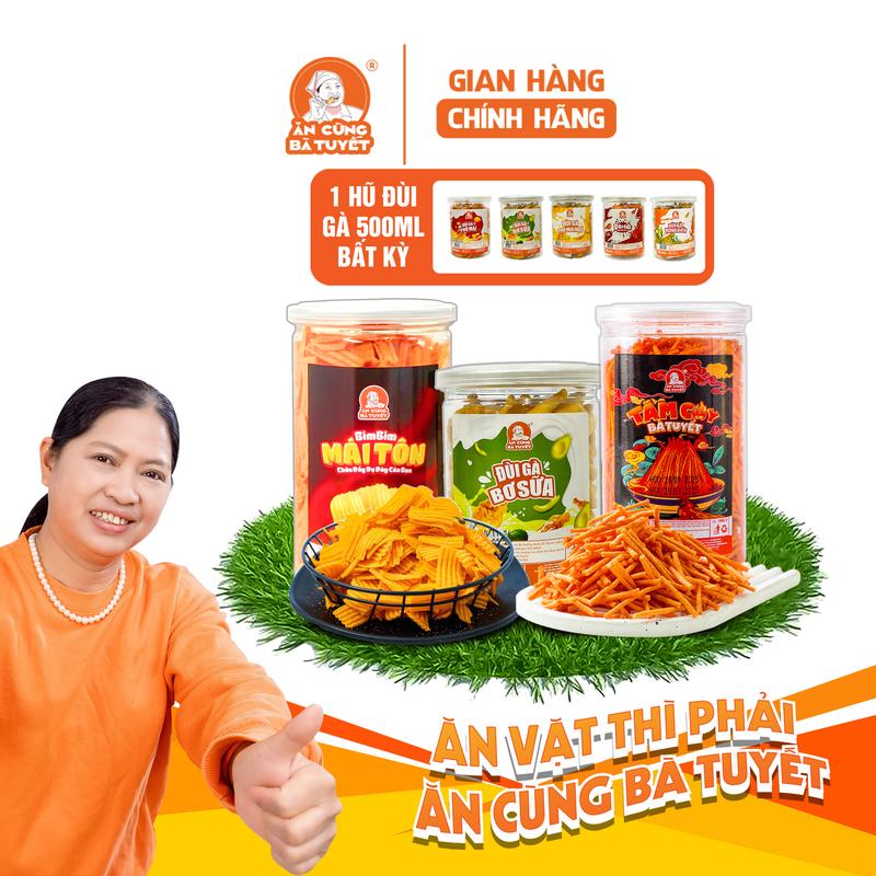 Combo Tàng Hình: 2 hũ bim bim mái tôn + 1 hũ tăm cay tặng 1 hũ đùi gà nhỏ bất kì - ĂN CÙNG BÀ TUYẾT M14