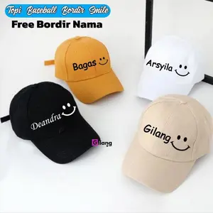 Topi Anak Baseball Bordir Smile Free Bordir Nama perempuan 6–12 tahun Fashion