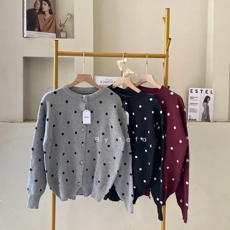 CALISA | cardigan korean style motif polkadot rajut atasan wanita by.tafa