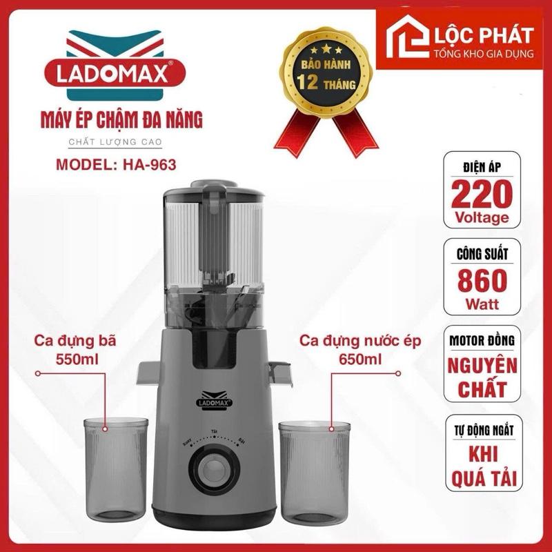 LADOMAX Máy Ép Chậm Cao Cấp HA-963 – Công Suất 860W, Miệng Ép 130mm, Motor Đồng, Cối PC Kháng Vỡ