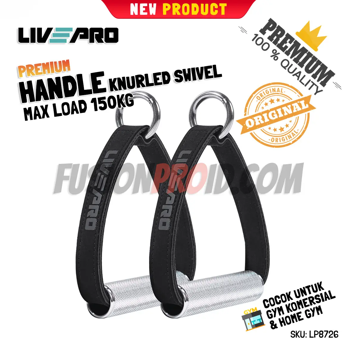 Livepro Premium Gym Handle LP8726 - Pegangan Cable Machine Anti Slip Rotasi Halus - Tricep & Bicep Grip