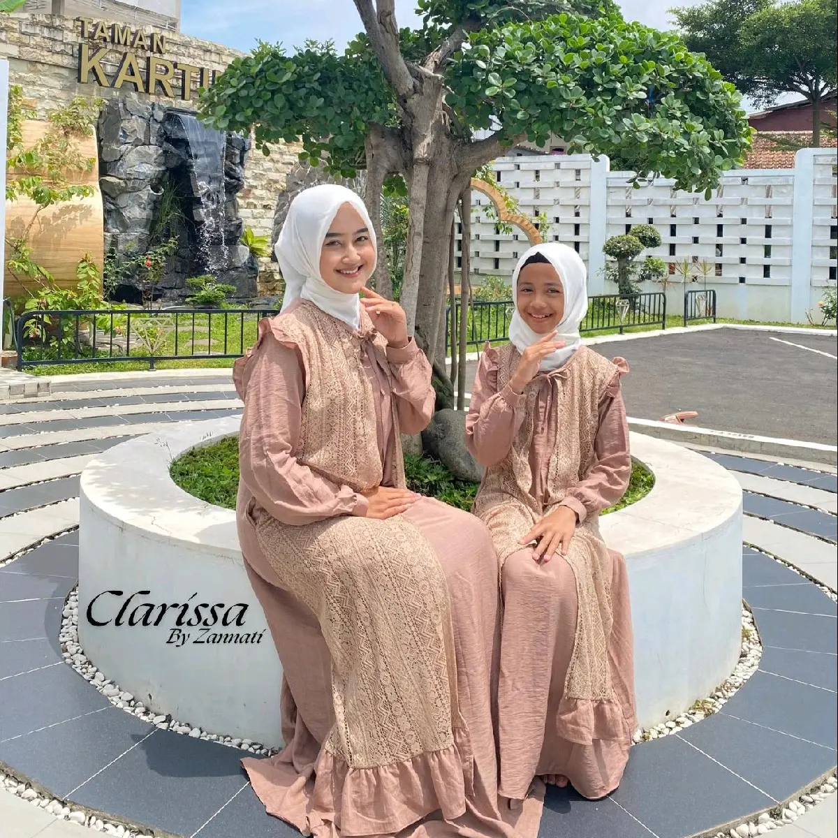 ZANNATI Gamis Couple Ibu dan Anak Outer Clarissa Linen mix Brukat Gamis Kekinian Anak Tanggung Lebaran 2025