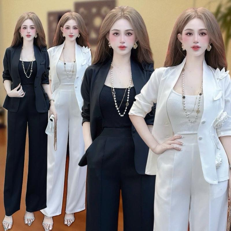 -( Quần dài 102cm ) Set quần áo CRAZYTEEN S6270 gồm áo khoác vest và quần suông để đi chơi ( Áovest/ Quần suông/ Áo dây ) Set đồ sang chảnh