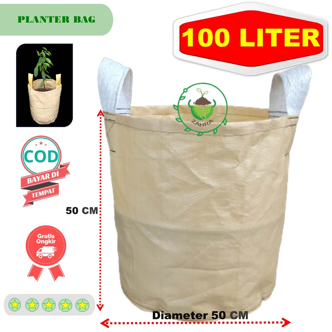Paket 5 Pcs Planter bag 100 liter ukuran 50 x 50 cm pot tanaman tabulampot kelengkeng Media