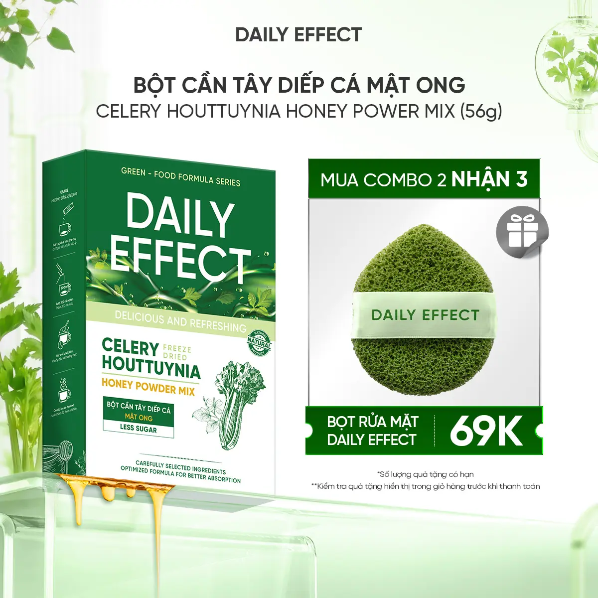 [Giảm 20k Trên Live] Bột Cần Tây Diếp Cá Mật Ong - DAILY EFFECT Celery Houttuynia Honey Power Mix (Hộp 14 Gói x 4g)
