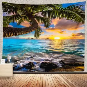 Kain latar belakang sederhana besar gaya Nordik pemandangan laut pantai kamar tidur ruang tamu dekorasi foto pemandangan pantai kain gantung permadani